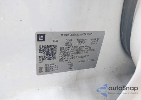 2018 Chevrolet Tahoe Commercial Fleet z USA, uszkodzony, nr VIN 1GNLCDEC1JR236515